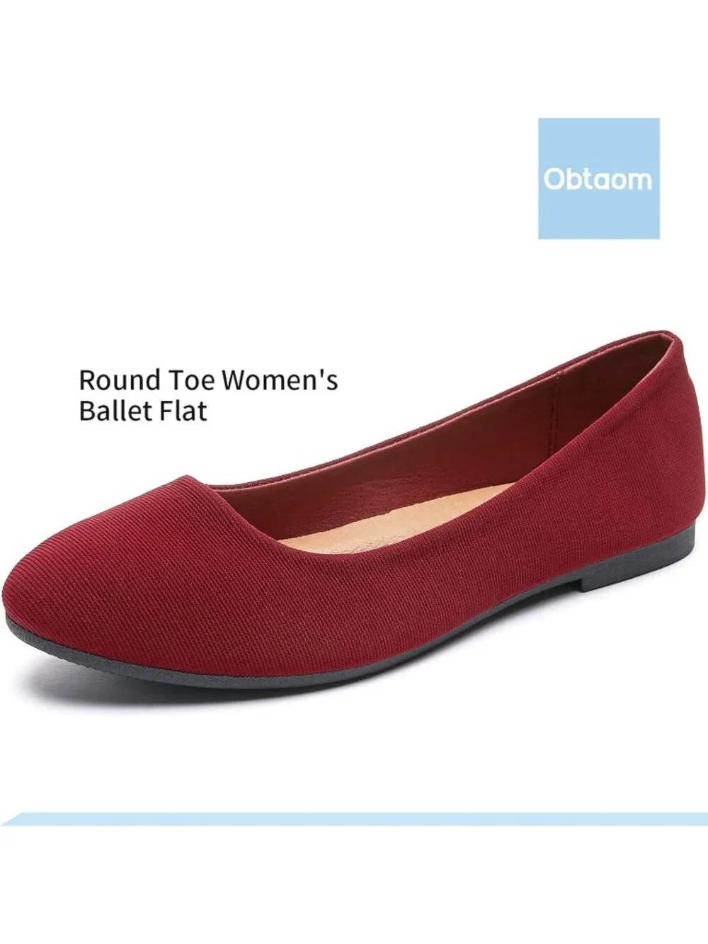 Women's Burgundy Textile Round Toe Flat Shoes Slip on Dress Comfortable